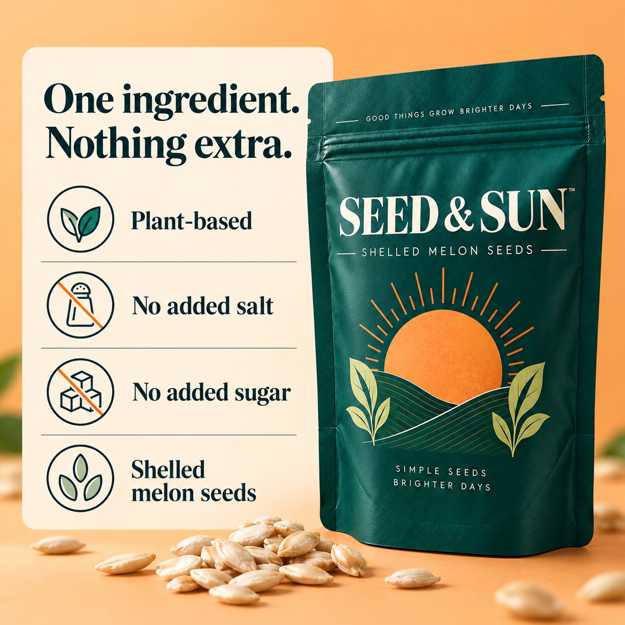 Seed & Sun ingredient checklist: plant-based, no added salt, no added sugar
